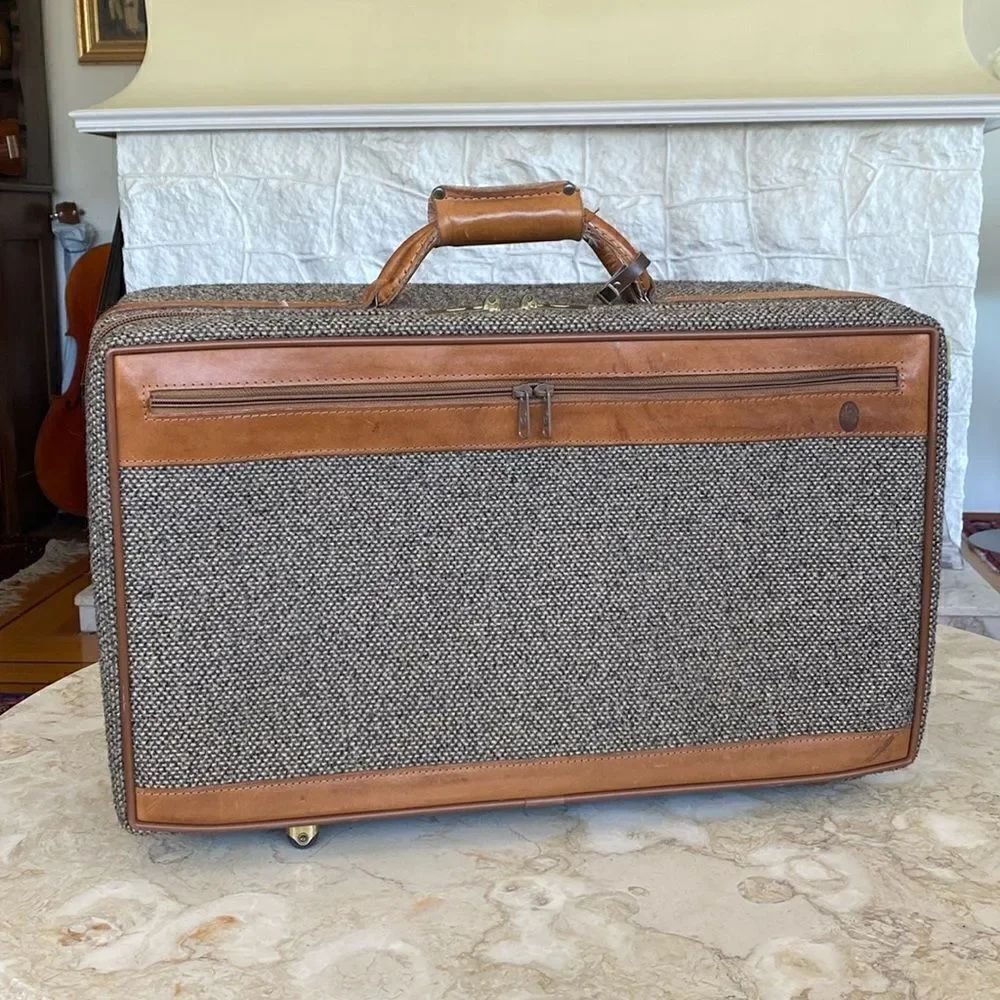 Vintage Hartmann Luggage Leather & Tweed Carry-On Suitcase